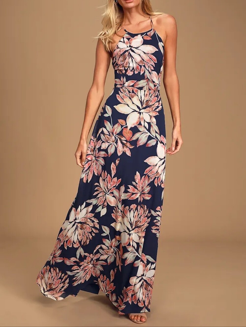 Lulus Adventure Seeker Navy Blue Floral Print Maxi Dress